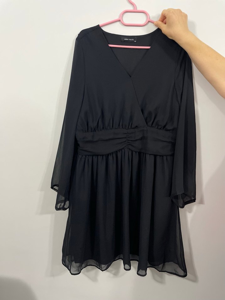 Gri V Yaka Uzun Kollu Midi Elbise - Görsel 3