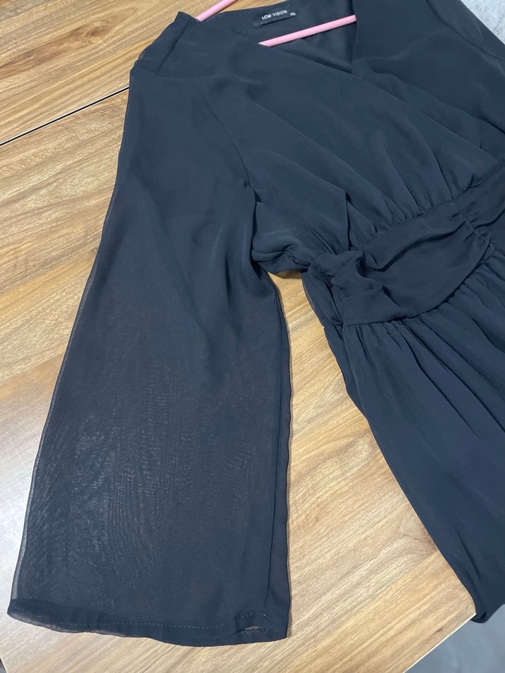 Gri V Yaka Uzun Kollu Midi Elbise - Görsel 5