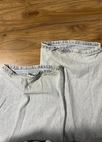 Bej Gri Kadın Denim Bol Kesim Midi Jean - Görsel 6