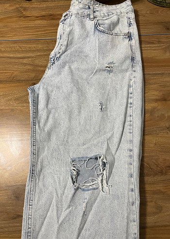 Bej Gri Kadın Denim Bol Kesim Midi Jean - Görsel 3