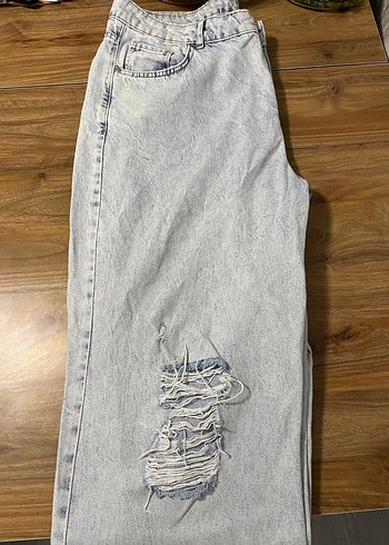 Bej Gri Kadın Denim Bol Kesim Midi Jean - Görsel 4