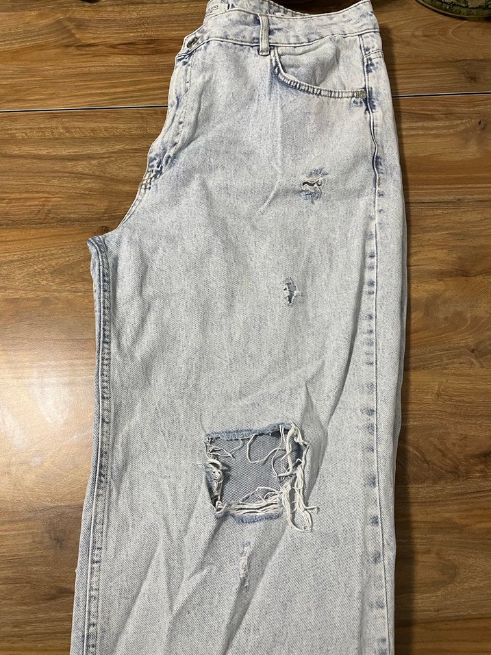 Bej Gri Kadın Denim Bol Kesim Midi Jean - Görsel 3