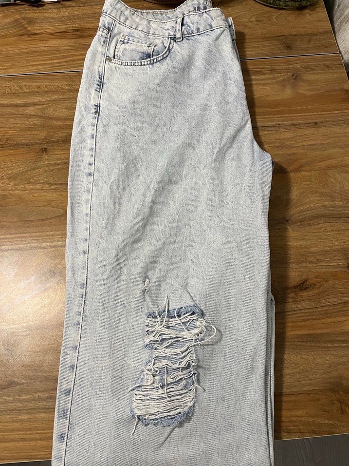 Bej Gri Kadın Denim Bol Kesim Midi Jean - Görsel 4