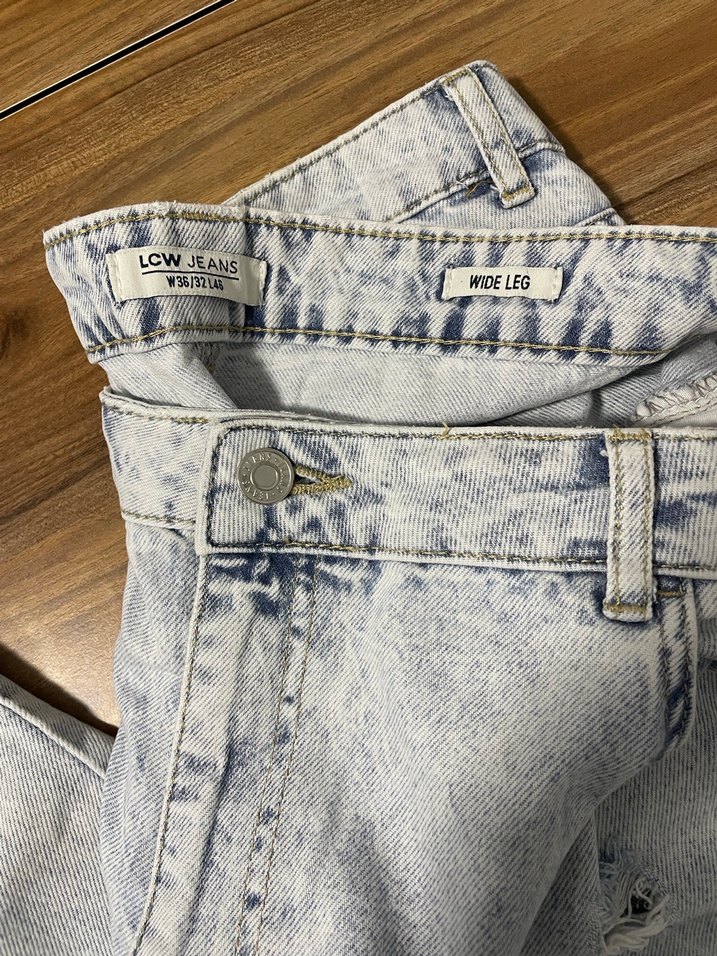 Bej Gri Kadın Denim Bol Kesim Midi Jean - Görsel 2