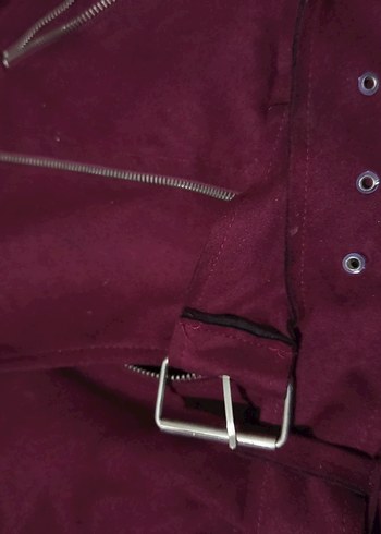 Kürklü Bordo Kadın Süet Kaban - Görsel 3