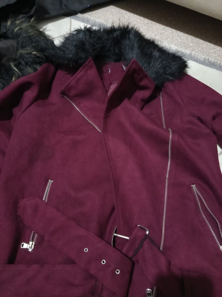 Kürklü Bordo Kadın Süet Kaban - Görsel 2