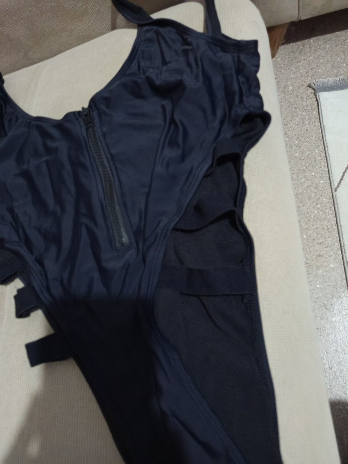 Fermuarlı Siyah Strappy Kadın Mayo - Görsel 2