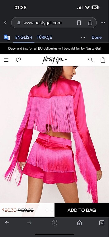 Pembe saten püsküllü blazer tasarım ceket