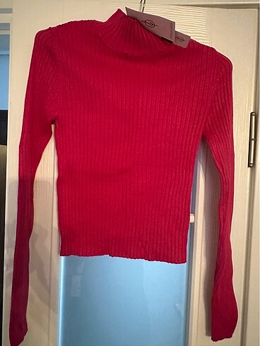 Fuşya pembe boğazlı yaka body kazak - Görsel 2