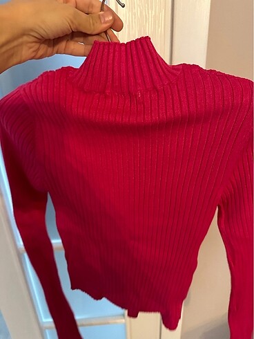 Fuşya pembe boğazlı yaka body kazak - Görsel 5