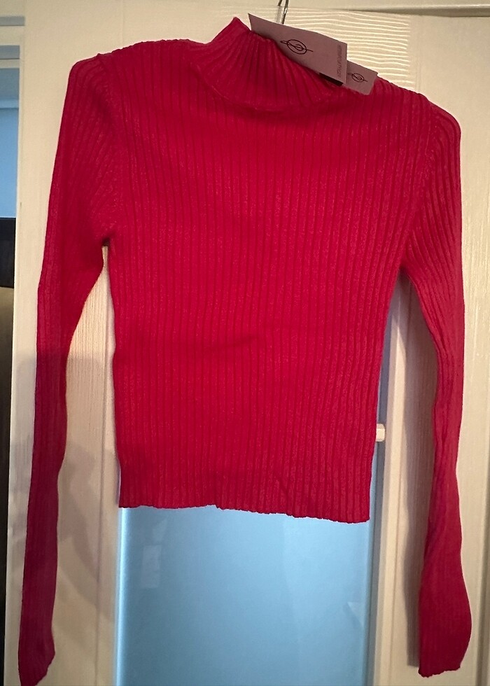 Fuşya pembe boğazlı yaka body kazak - Görsel 2