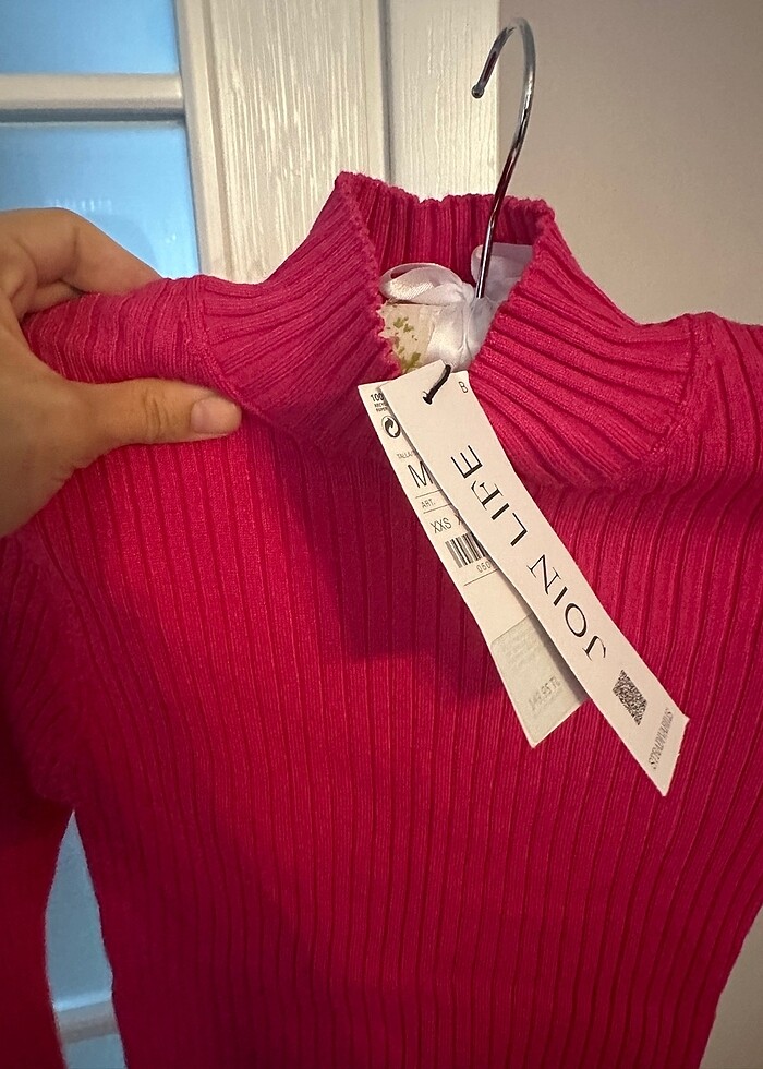 Fuşya pembe boğazlı yaka body kazak - Görsel 4