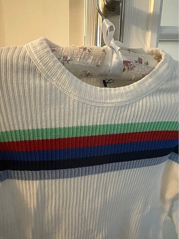 Zara beyaz çizgili ince triko - Görsel 2