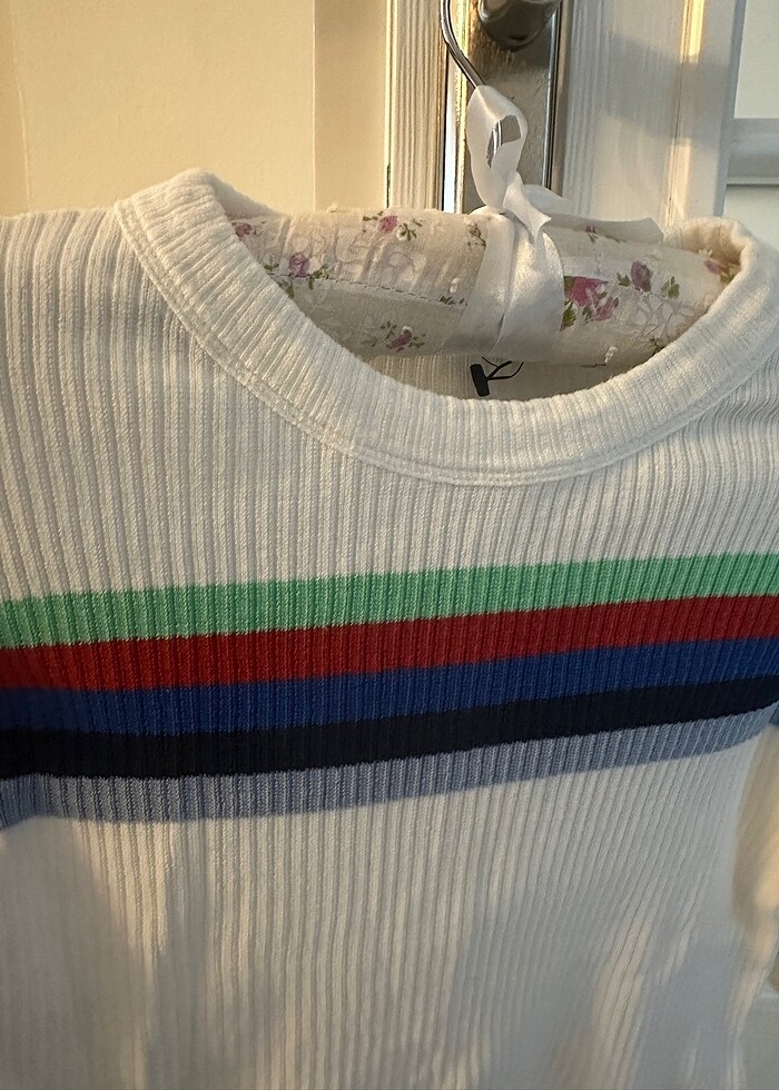 Zara beyaz çizgili ince triko - Görsel 2