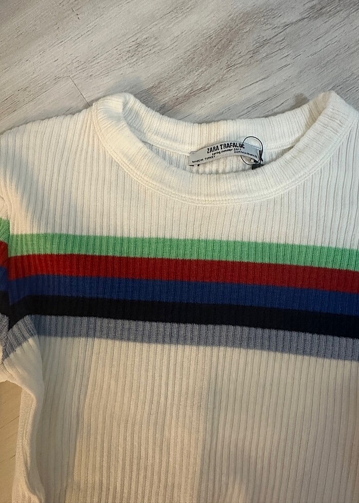Zara beyaz çizgili ince triko - Görsel 5