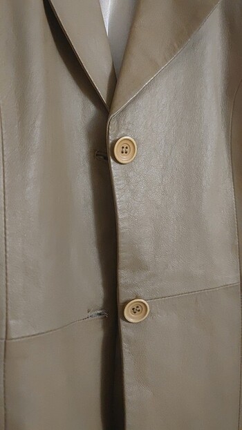 l Beden Retro vintage uzun camel deri ceket