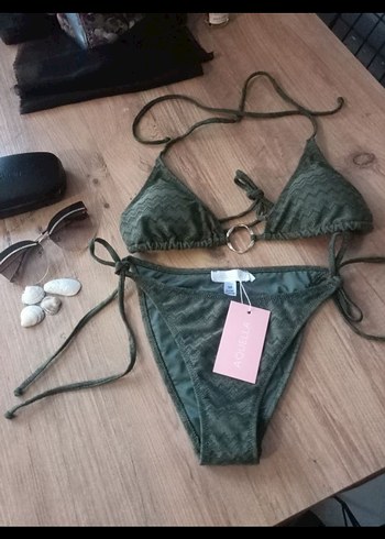 Diğer Dantel Detaylı Koyu Haki Bohem Bikini