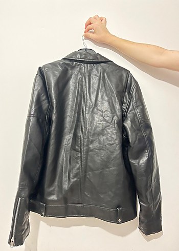 Zara Erkek Parlak Siyah Deri Biker Ceket