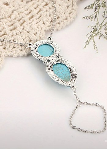 Turkuaz Zincir Detaylı Bohem Kadın El Zinciri - Görsel 11