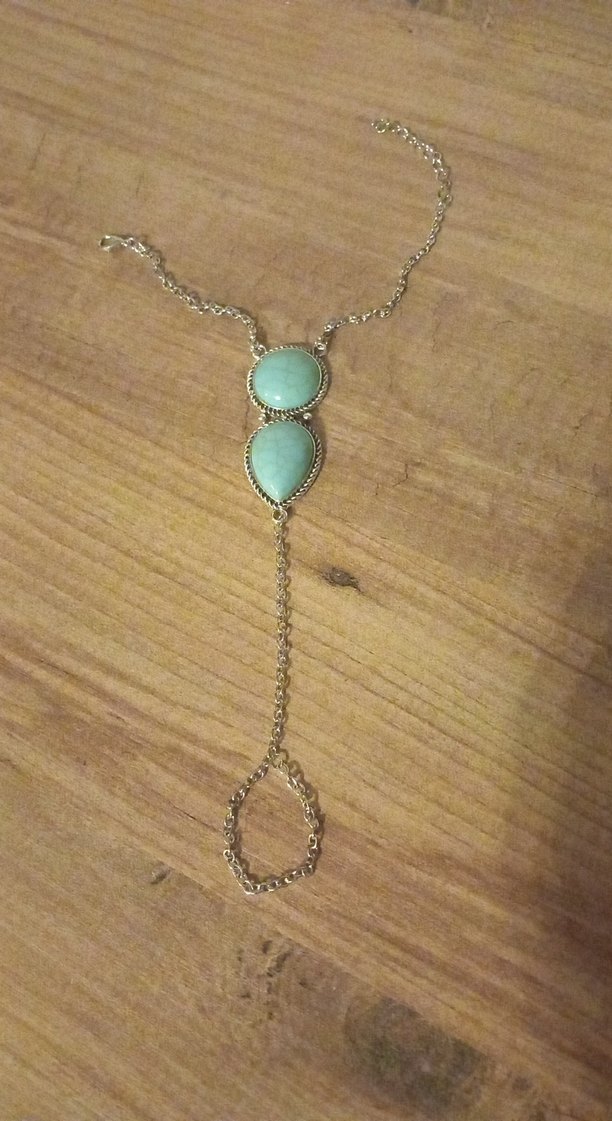 Turkuaz Zincir Detaylı Bohem Kadın El Zinciri - Görsel 2