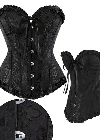 Sheinside Düğmeli Siyah Gotik Straplez Büstiyer KORSE
