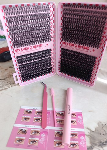 Pembe Sahte Kirpik Seti ve Uygulama Fırçası - Görsel 3