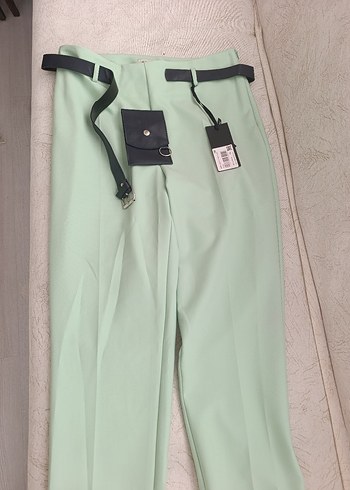 Yeşil Midi Kumaş Pantolon, Kemerli - Görsel 2