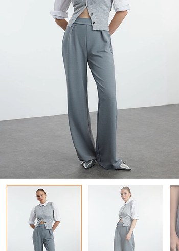 Gri pileli Wide leg rahat kesim pantolon