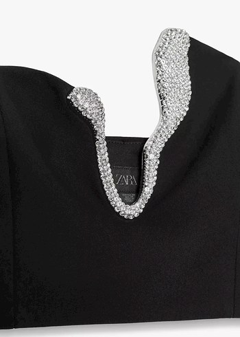 Siyah Taş İşlemeli Straplez Mini Bustiyer - Görsel 5