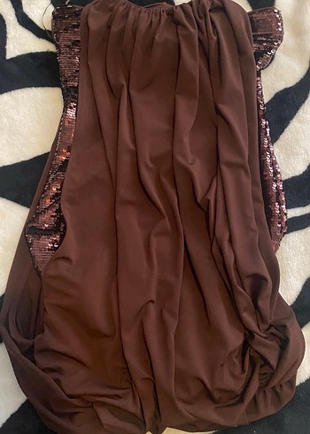 Kahverengi Drapeli Straplez Mini Elbise - Görsel 4