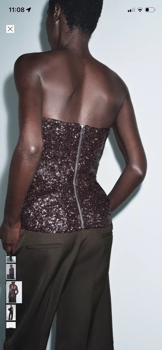 Kahverengi Straplez pullu Kadın - Görsel 2