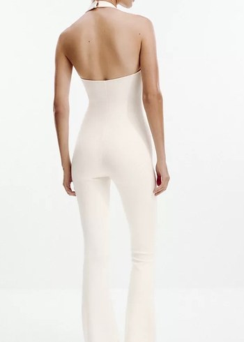 Beyaz V Yaka Kadın Uzun Tulum - Görsel 3