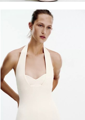 Beyaz V Yaka Kadın Uzun Tulum - Görsel 2