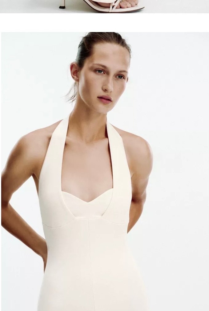 Beyaz V Yaka Kadın Uzun Tulum - Görsel 2