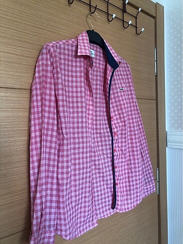 Lacoste- Kareli Pembe Gömlek