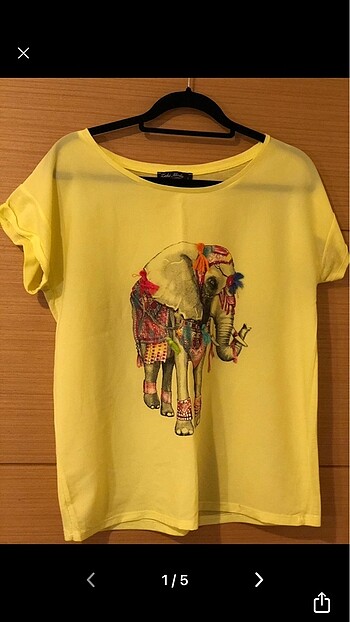 Sarı Önü Fil Baskılı Tshirt