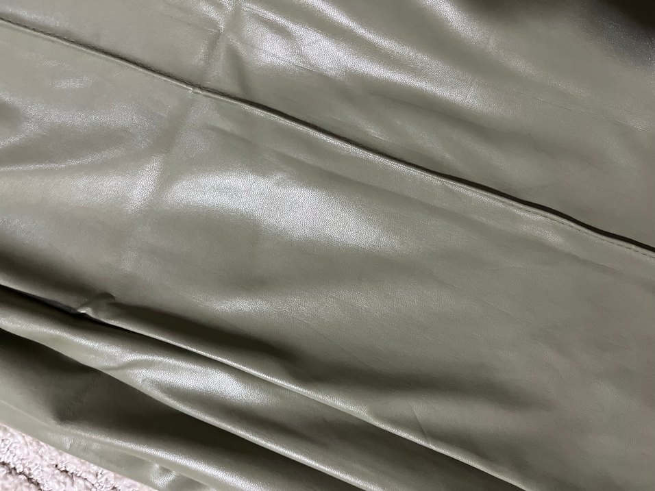 Düğmeli Haki Deri Kadın Deri Pantolon - Görsel 3