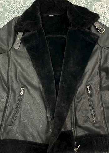 Kürklü Yaka Deri Görünümlü Kadın Mont - Görsel 10