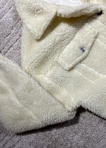 Krem Rengi Peluş Kadın Midi Ceket - Görsel 3