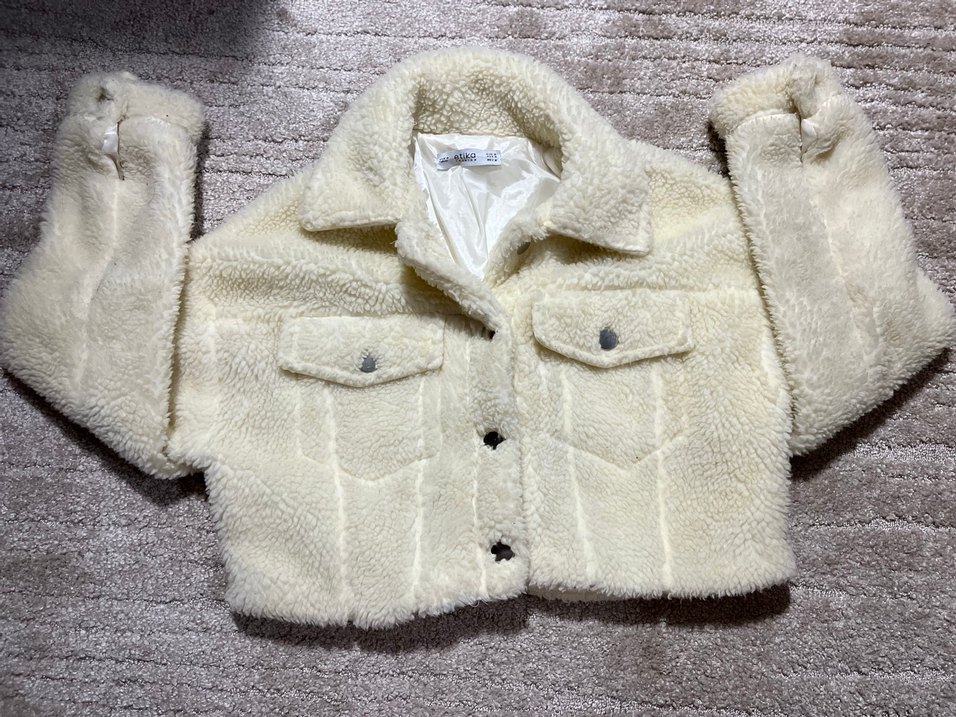 Krem Rengi Peluş Kadın Midi Ceket - Görsel 2