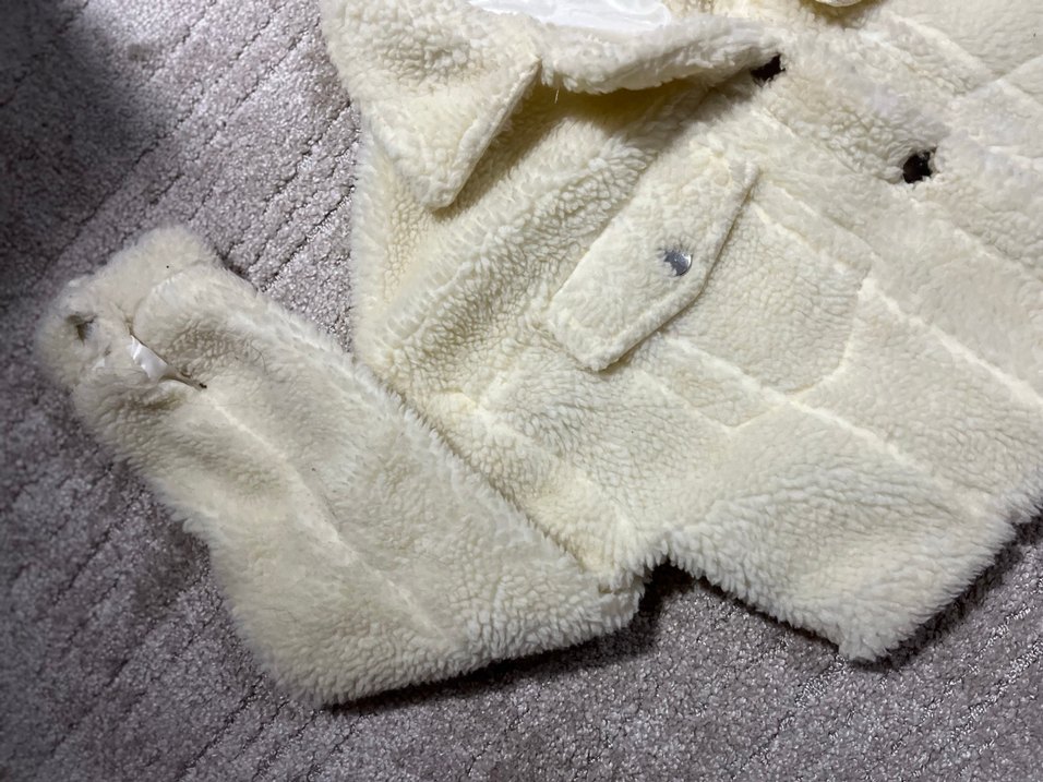 Krem Rengi Peluş Kadın Midi Ceket - Görsel 3