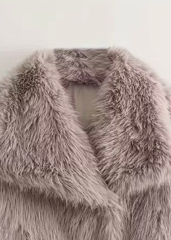 Bej Gri Peluş Kadın Mont - Görsel 3