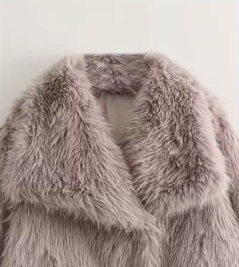 Bej Gri Peluş Kadın Mont - Görsel 3