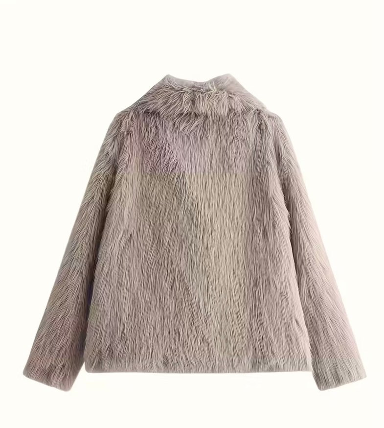 Bej Gri Peluş Kadın Mont - Görsel 2