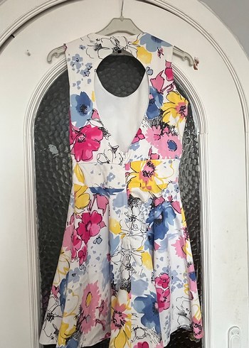 Çiçek Desenli Sırtı Açık Midi Kadın Elbise - Görsel 2