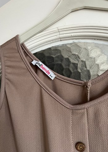 Düğmeli Bej Uzun Kadın Tulum - Görsel 4