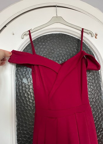 Bordo Drapeli Uzun Abiye Elbise - Görsel 3