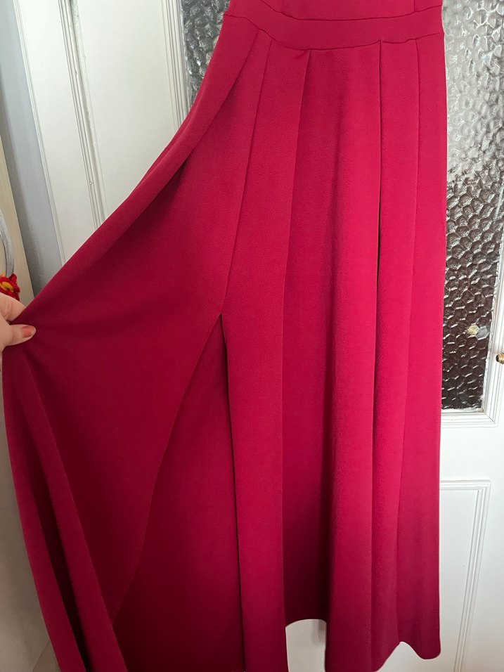 Bordo Drapeli Uzun Abiye Elbise - Görsel 2