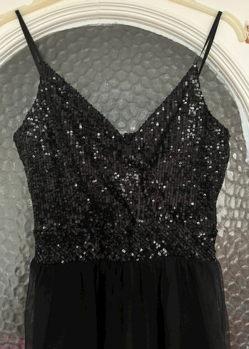 Siyah Payetli Straplez Drapeli Uzun Abiye Elbise - Görsel 3