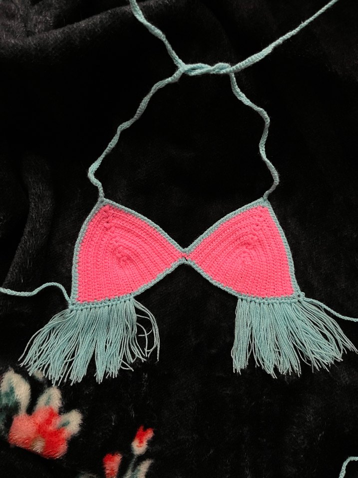 Püsküllü Pembe Bohem Bikini Üstü - Görsel 2